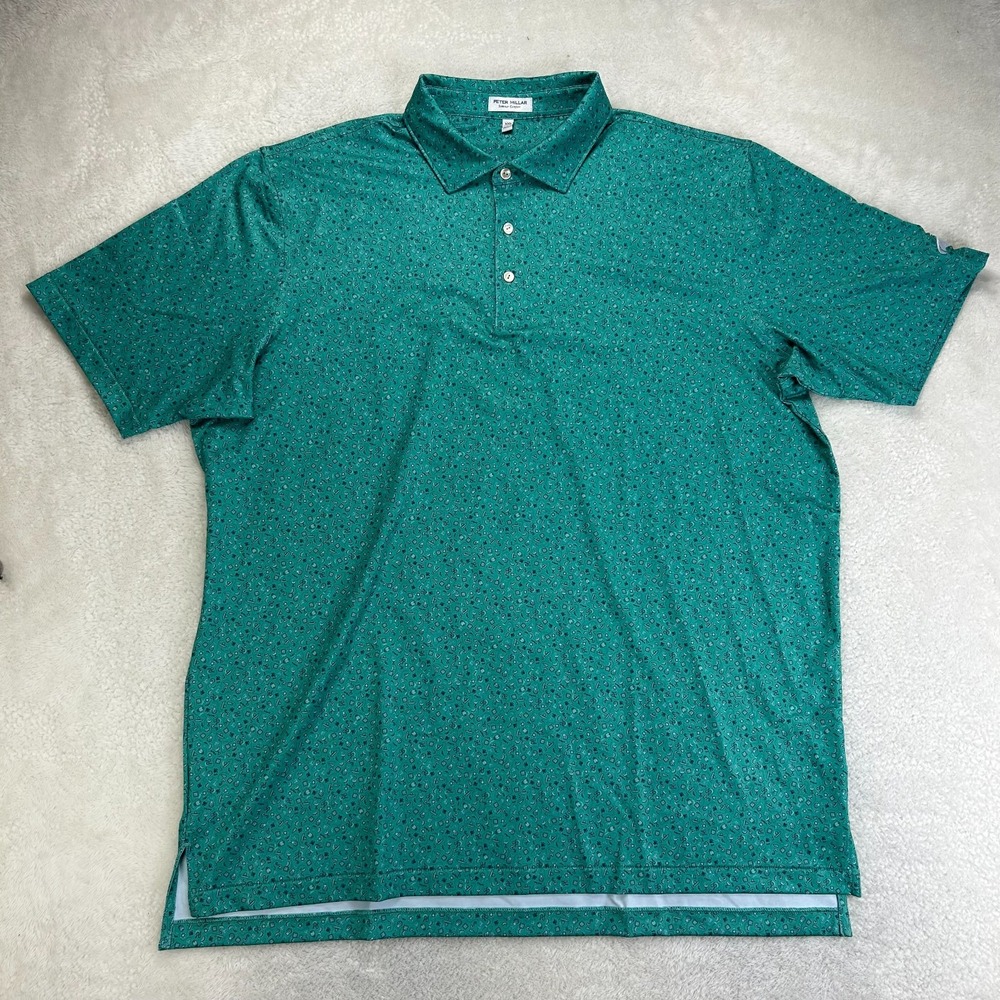 Peter Millar Day of the Dead Polo Shirt Mens 2XL Meadow Micro Print Performance
